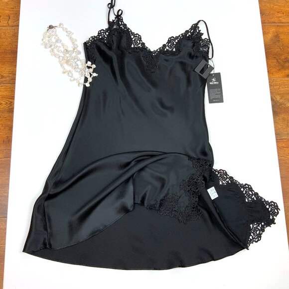 New SilkSilky 100% Silk Black Slip Dress Adjustible Straps Sz M - Picture 15 of 16